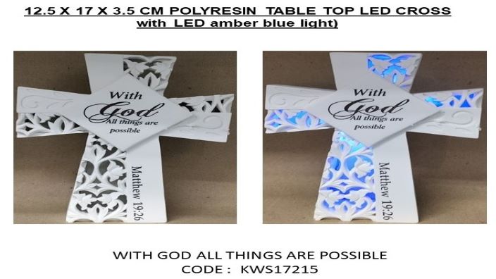 12.5 X 17 X 3.5 cm Polyresin Led Cross WITH GOD